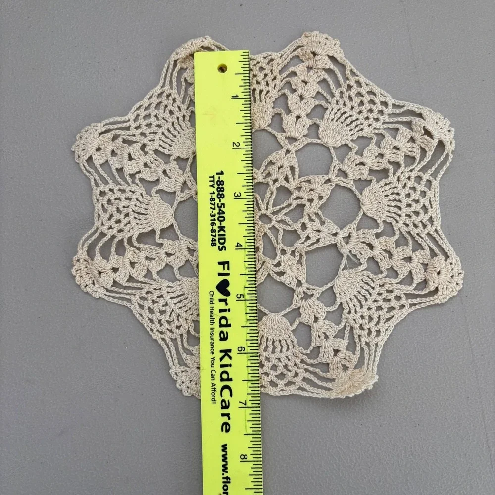 VTG Handmade Crochet Doily Starburst Lace Cream Cotton 7.5 Inch Round Cottge
